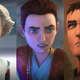 Omega, an entirely new character created for Bad Batch and Caleb Dume, the younger version of Rebels’ Kanan Jarrus on the far right.
